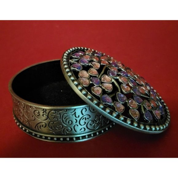 Vintage Metal Pewter Trinket Box Circle Jewelry Box - Picture 6 of 8